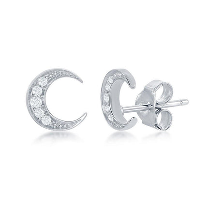 Sterling Silver Small Crescent Moon Stud Earrings ,