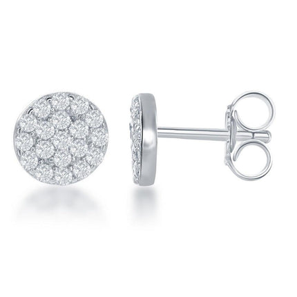 Sterling Silver Small CZ 7mm Round Stud Earrings ,