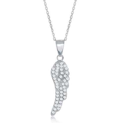 Sterling Silver Small CZ Angel Wing Pendant ,