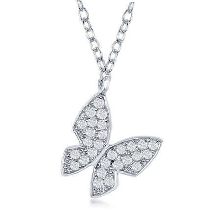 Sterling Silver Small CZ Butterfly Necklace ,