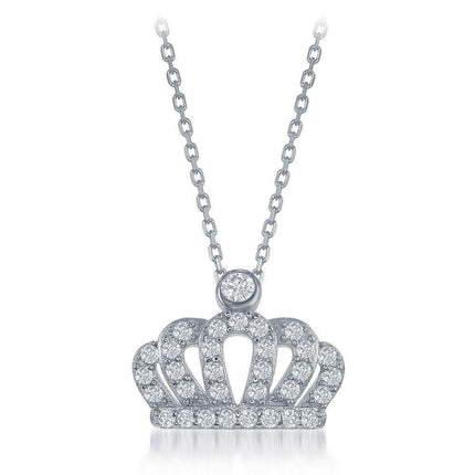Sterling Silver Small CZ Crown Pendant ,