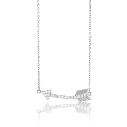 Sterling Silver Small CZ Curved Arrow Necklace ,