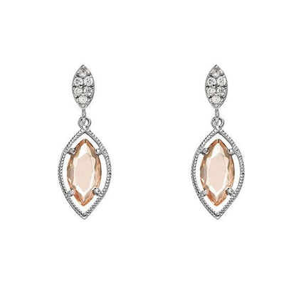 Sterling Silver Small CZ Marquise With Hanging Champagne Marquise CZ Earrings ,
