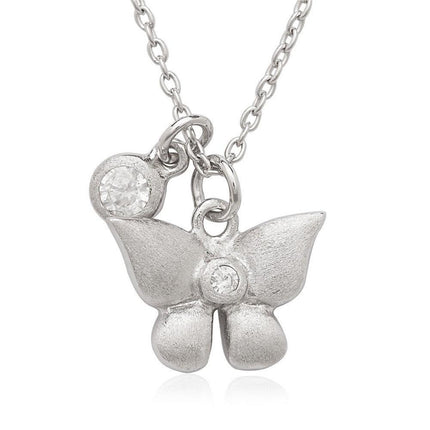 Sterling Silver Small CZ with Butterfly Children's Necklace ,