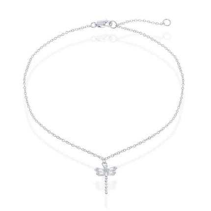 Sterling Silver Small Dragonfly Anklet ,