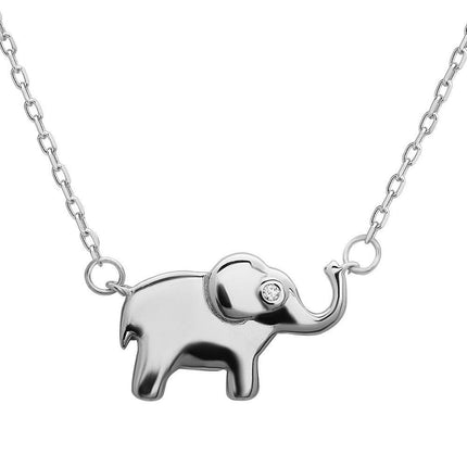 Sterling Silver Small Elephant with CZ Eye Necklace ,