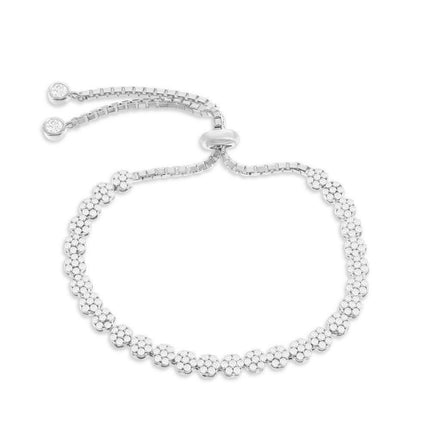 Sterling Silver Small Flower CZ Adjustable Bolo Bracelet ,