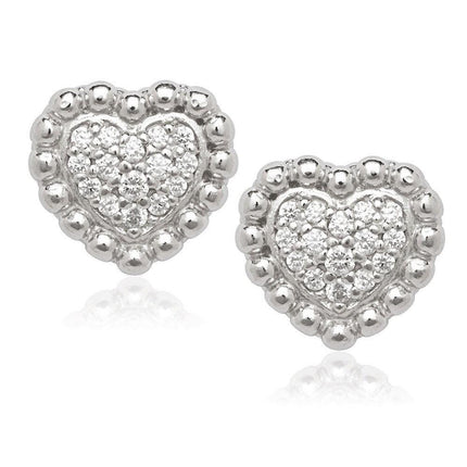Sterling Silver Small Heart Beaded Stud Earrings ,