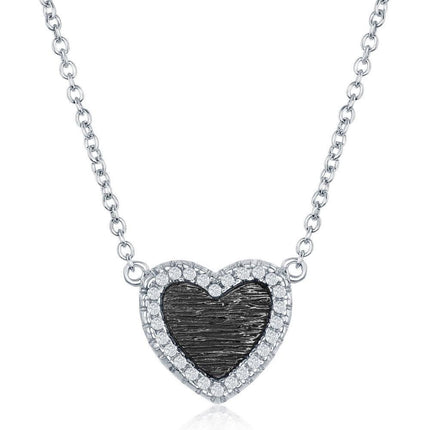 Sterling Silver Small Heart with CZ Border Necklace ,
