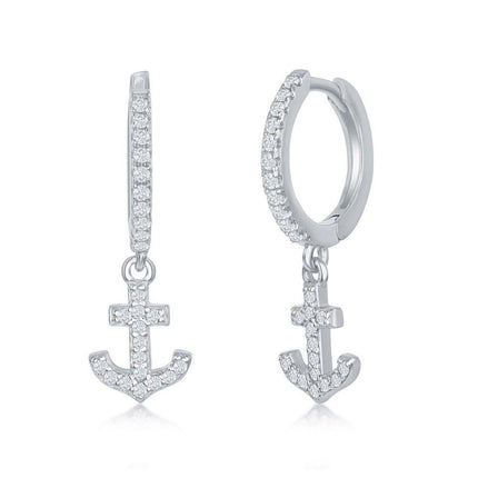 Sterling Silver Small Huggie Hoop Anchor Earrings ,