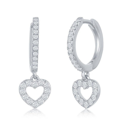 Sterling Silver Small Huggie Hoop CZ Heart Earrings ,