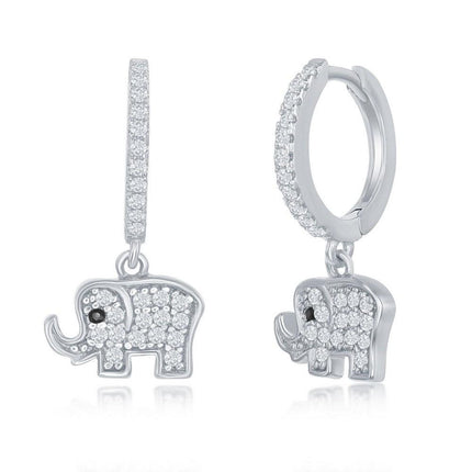 Sterling Silver Small Huggie Hoop Elephant Earrings ,