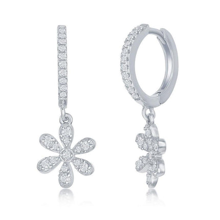 Sterling Silver Small Huggie Hoop Flower Earrings ,