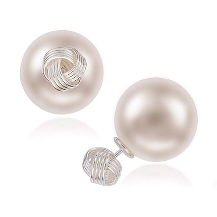 Sterling Silver Small Knot White Pearl Earrings ,