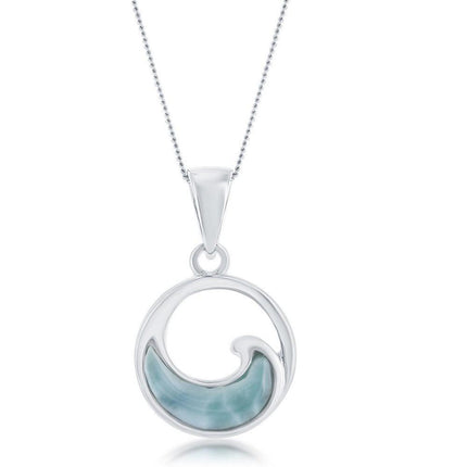 Sterling Silver Small Larimar Wave Round Pendant ,