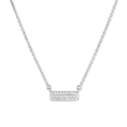 Sterling Silver Small Micro Pave Bar Necklace ,