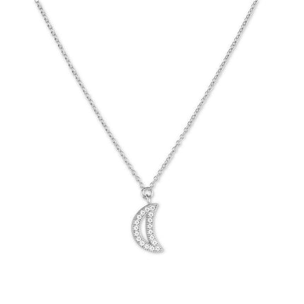 Sterling Silver Small Micro Pave Crescent Necklace ,