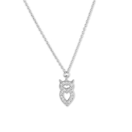 Sterling Silver Small Micro Pave Owl Necklace ,