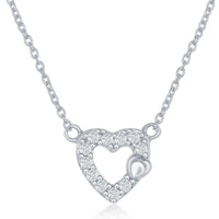 Sterling Silver Small Open CZ Heart Necklace and Earrings Set ,