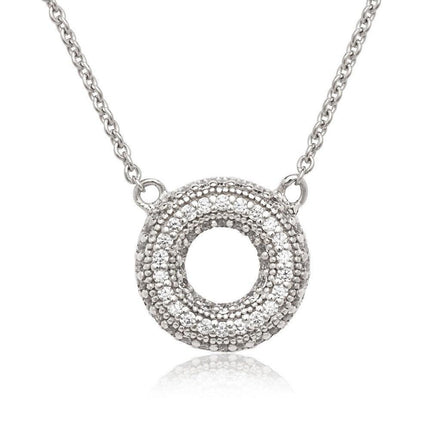 Sterling Silver Small Open Micro Pave CZ Circle Necklace ,