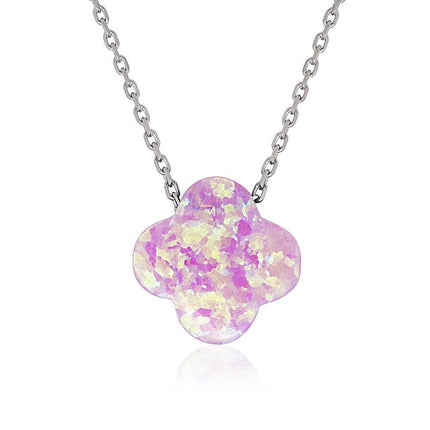 Sterling Silver Small Pink Opal Flower Necklace ,