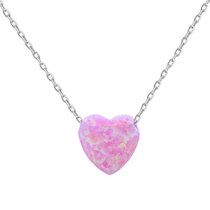 Sterling Silver Small Pink Opal Heart Necklace ,