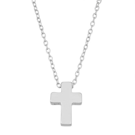 Sterling Silver Small Shiny Cross Necklace ,