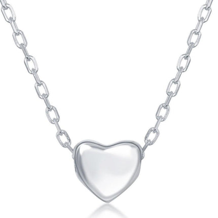 Sterling Silver Small Shiny Heart Design Necklace ,