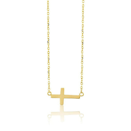 Sterling Silver Small Sideways Cross Necklace - Gold Plated ,