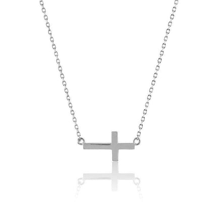 Sterling Silver Small Sideways Cross Necklace ,