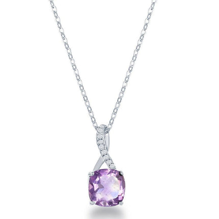 Sterling Silver Small Square Amethyst with White Topaz on Top Pendant ,