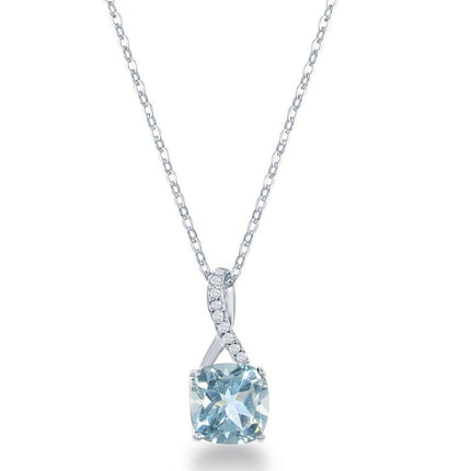 Sterling Silver Small Square Blue Topaz Pendant ,