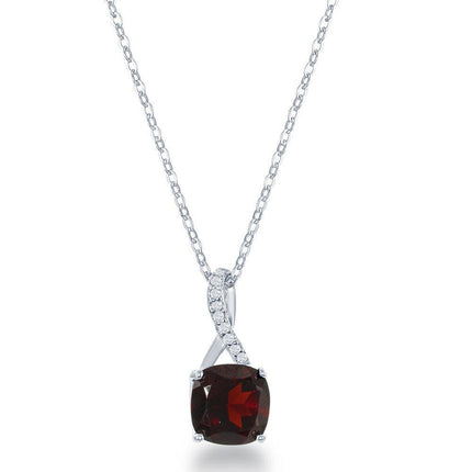 Sterling Silver Small Square Garnet with White Topaz on Top Pendant ,