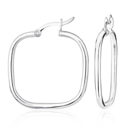Sterling Silver Small Square Hoop Earrings, 2 x 26 mm ,