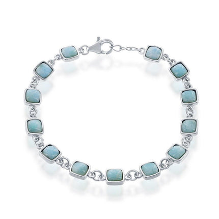 Sterling Silver Small Square Larimar Link Bracelet, 7.5" ,