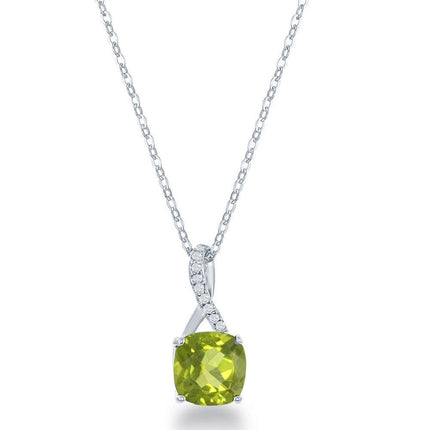 Sterling Silver Small Square Peridot Pendant ,