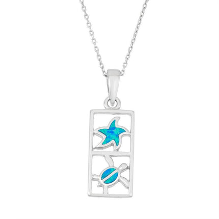 Sterling Silver Small Starfish and Turtle Pendant ,