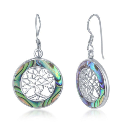 Sterling Silver Small Tree of Life Round Earrings - Abalanoe ,