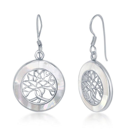 Sterling Silver Small Tree of Life Round earrings - MOP ,