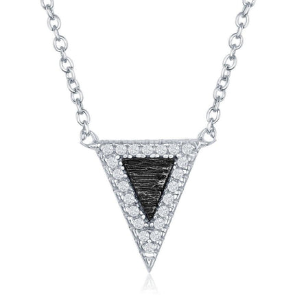 Sterling Silver Small Triangular with CZ Border Necklace ,