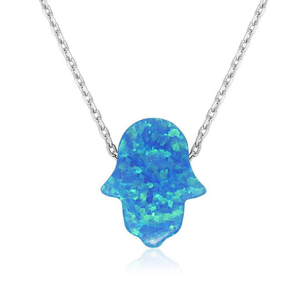 Sterling Silver Small Turquoise Opal Hamsa Necklace ,