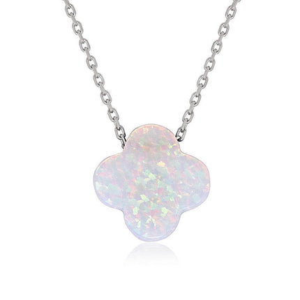 Sterling Silver Small White Opal Flower Necklace ,