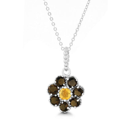 Sterling Silver Smokey Petals Center Flower Pendant ,