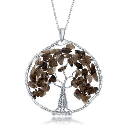 Sterling Silver Smokey Quartz Tree of Life Pendant ,