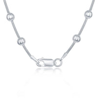 Sterling Silver Snake and Round Beads Chain, 18" ,