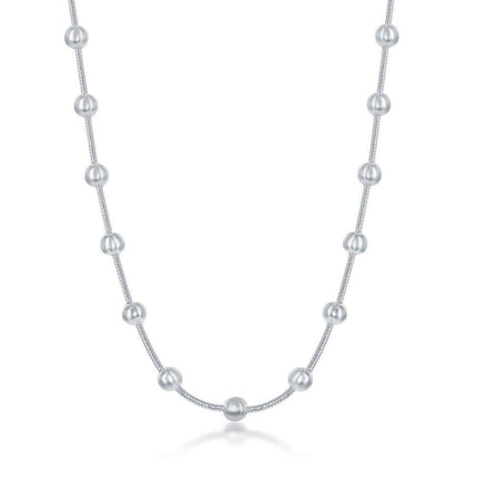 Sterling Silver Snake and Round Beads Chain, 24" ,