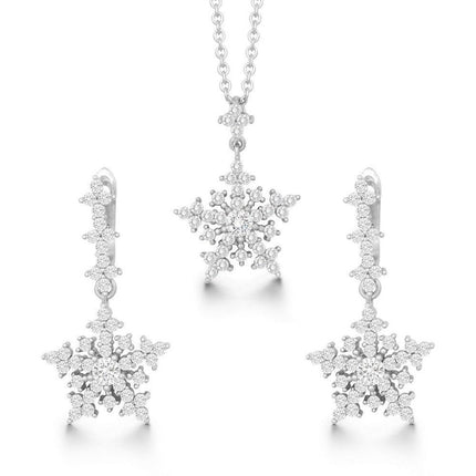 Sterling Silver Snowflake Necklace and Earrings Set ,