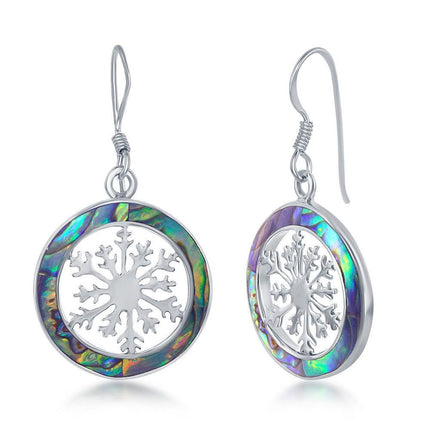 Sterling Silver Snowflake Round Earrings - Abalone ,