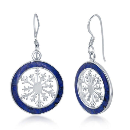 Sterling Silver Snowflake Round Earrings - Lapis ,