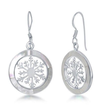Sterling Silver Snowflake Round Earrings - MOP ,